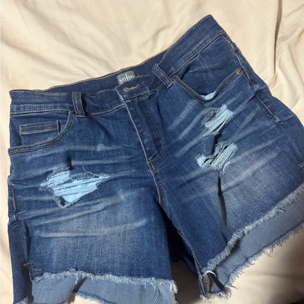 Soho Dark Blue Distressed Denim Cutoff Shorts